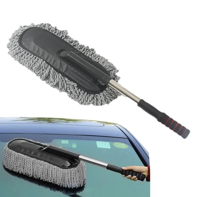 Car Cleaning Brush - 洗車用モップ、伸縮ハンドル、ほこり取り、ワックスブラシ、マイクロファイバー製の車用ダスター、柔らかい素材のクリーニングブラシ、自動車の清掃用。