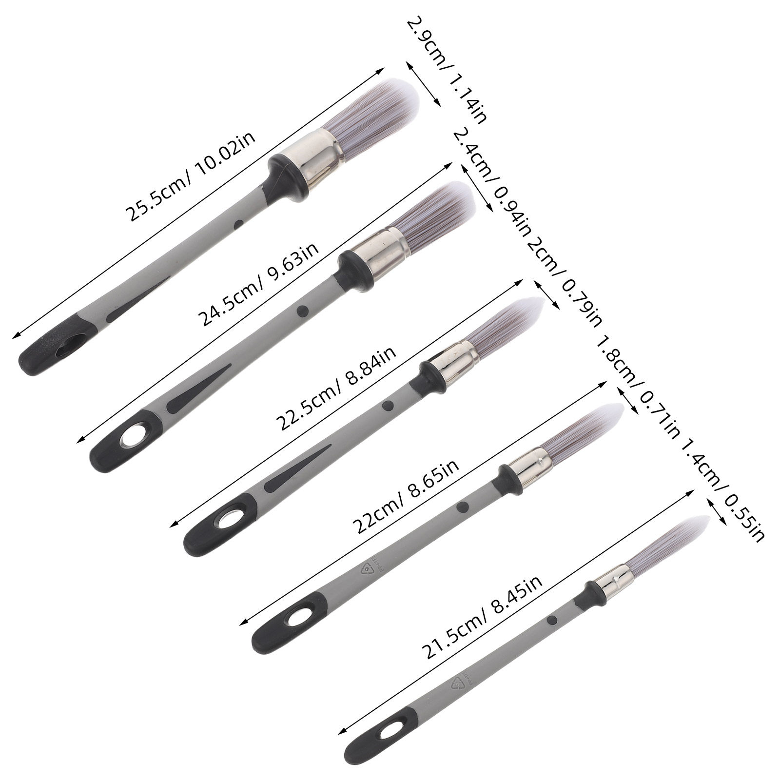 5本セットのペイントブラシ。細部作業用で、先端が丸く尖った形 - Detailing Brush Set のレビューと価格